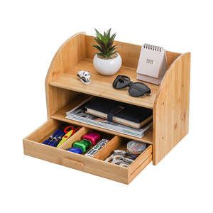Multifunctional Desk storage rack with drawer on desktop bamboo storage organizer