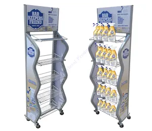 Free Standing Super Market Retail Store Metal 5 Tiered Floor Display Standing Wire Rack Shelves For Products