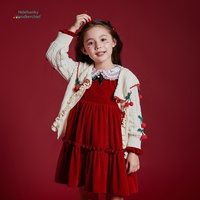 Hidehanky Cardigan pour fille, en coton doux, tricoté, brodé de cerises, col rabattu à volants, pull de Noël