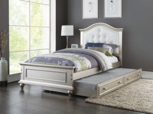 Modern Adjustable Convertible <b>Platform</b> <b>Bed</b> Twin Ivory White Faux Leather Upholstery Rosewood <b>Frame</b> Storage Bedroom Furniture - Product Image 4