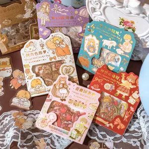 JIUMO – lot d'autocollants en PET, lot de 46 pièces, décoration mignonne, vintage, collection d'hommage, pack d'autocollants pour livre de ferraille Kraft, 6 modèles