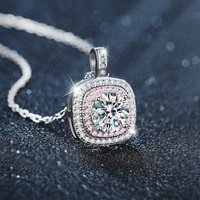 Collier pendentif en moissanite plaqué or rose en argent sterling 925 pour femme, motif cube de sucre, tendance, inaltérable, chaîne simple pour clavicule