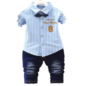 儿童婴儿服装衬衫 + 牛仔裤婴儿服装套装儿童男孩服装套装