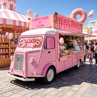 Kiosque mobile vintage rose personnalisé en aluminium avec support à donuts glacés et comptoir à barbe à papa moelleux, résistant à la rouille