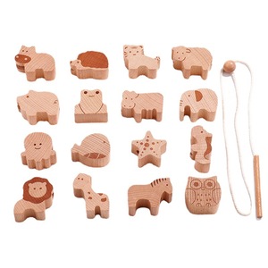Wholesale Montessori Wood Early Educational Animals Blocks Beads String Wearing Games Cartoon Animal Rope Wooden Toys for Kids - Product Image 1