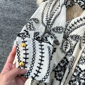 เดรสคอวีแขนกุดทรงเอ, เดรสพิมพ์ลายเอวทรงเอขอบใบบัวแนวย้อนยุคสำหรับฤดูใบไม้ผลิฤดูใบไม้ร่วง - Product Image 5