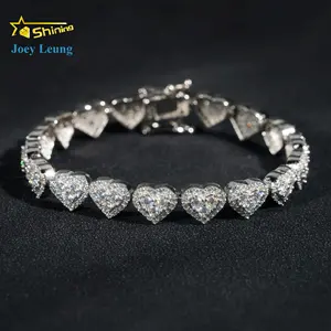 Custom Heart Design Solid Silver 925 Hip Hop Iced Cuban Link Bracelet 8mm VVS Moissanite Diamond Women's Fine Jewelry Necklace