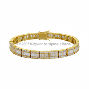 สร้อยข้อมือเพชรโมอิสอัญมณีทรงกลมทำจาก925ชุบทองด้วยเงินสเตอร์ลิงสำหรับทั้งชายและหญิง - Product Image 1