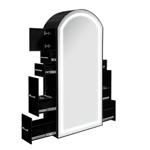 Espejo Ovalado Moderno para Salón de Belleza con Almacenamiento <span class=keywords><strong>Oculto</strong></span>, Unidad de Espejo para Estudio de Belleza, Estación de Almacenamiento con Espejo para Salón - Product Image 6