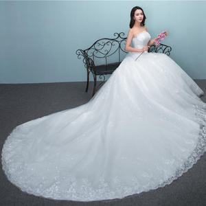 Nouveau Ivoire Épaule <span class=keywords><strong>Robe</strong></span> De Mariée Satin <span class=keywords><strong>Robe</strong></span> De Bal Longue Queue Brodé Dentelle Décoration <span class=keywords><strong>Taille</strong></span> Naturelle Favorable <span class=keywords><strong>Pas</strong></span> <span class=keywords><strong>Cher</strong></span> - Product Image 2