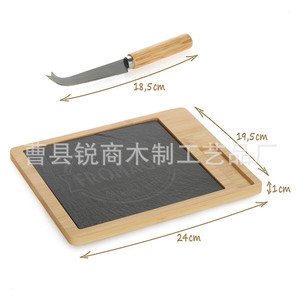 Plateau à fromage en bambou Sharp Business avec insert en ardoise 25x20cm, plateau de service à fromage réversible et portable avec couteau - Product Image 5
