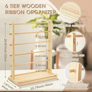 Estante de almacenamiento de cintas de madera de 4 niveles, organizador de escritorio tipo vertical para floristería, para cintas de satén y envolturas. - Product Image 4