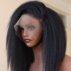 Giá rẻ kinky thẳng Brazil Trinh Nữ tóc con người ren phía trước tóc giả cho phụ nữ da đen Yaki tóc giả tóc con người 360 HD ren phía trước tóc giả - Product Image 1