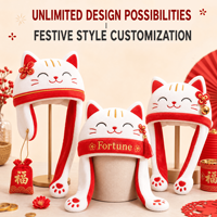 Chapeau en peluche chat porte-bonheur personnalisé, fabricant OEM ODM, chapeau d'animal en peluche personnalisé avec longues bras, haute qualité, vente en gros