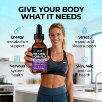 Gouttes de Vitamine B Liquide Complexe OEM – Vitamines B Complexes, Biotine, Vitamine B12, Niacine, Folate – Complément de Soutien Métabolique Végétalien