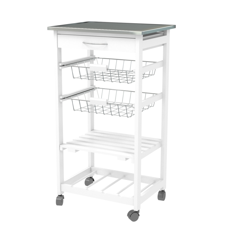 5-Tier Moderne et Élégant Blanc Desserte Chariot De Cuisine avec Plateau En Acier Inoxydable, Chariot de Cuisine blanc