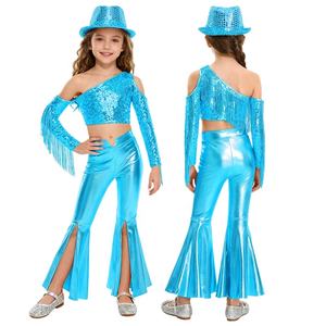 Conjunto de Ropa para Niñas de 6 a 16 Años para Concurso de Belleza, Top Corto, Pantalones Metálicos y Sombrero Fedora, Disfraces de Vaquera Disco, Jazz, Danza, Actuaciones y Eventos - Product Image 2