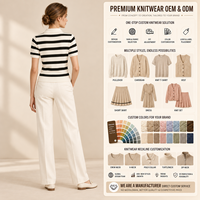 Pull en coton rayé personnalisé pour femmes, pull à manches courtes avec col polo boutonné, pull en tricot pour femmes