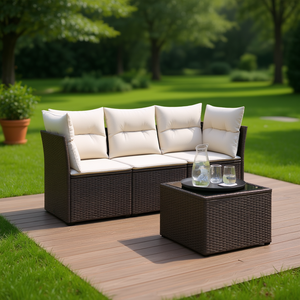 Ensemble de canapés de jardin en rotin brun réglable avec coussins en mousse haute densité, mobilier d'extérieur au design contemporain - Product Image 2