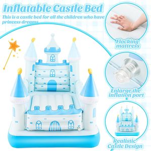 Blue Castle Shaped Kids <b>Inflatable</b> Travel Bed for Toddlers Camping Home Hotel - Product Image 6