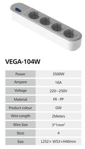 Enchufe de Mesa Industrial de la Serie VEGA de 16A, Personalizado, para Uso en Oficinas, con Cable de Cobre Resistente al Fuego de PP - Product Image 6