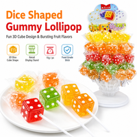 Bonbons gélifiés en forme de dés 3D personnalisés en gros, thème porte-bonheur, saveurs fruitées assorties, friandises fantaisie en vrac pour fêtes