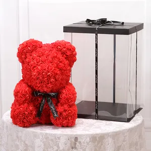 PengZe 2024 grosir 25cm 40cm ukuran Rose Teddy Bear dengan kotak hadiah Valentine hadiah bunga buatan busa Teddy Rose Bear
