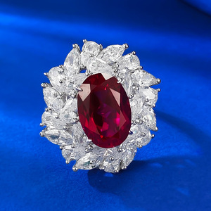S925 con incrustaciones de plata con huevo de Paloma roja de sangre de Paloma de 9*13mm lleno de diamantes y diamantes de alto carbono para boda femenina - Product Image 3