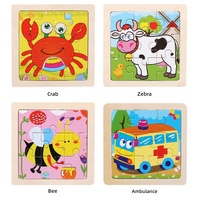 9 Pièces Mini Puzzle en Bois Éducatif pour Bébé, Thèmes Animaux et Véhicules, Jouets Cognitifs en Matériaux Sûrs