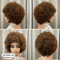 Perruques courtes bouclées afro kinky en gros, sans colle, en cheveux humains brésiliens vierges bruts, boucles volumineuses, perruque courte bouclée