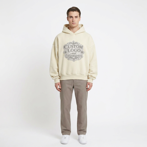 Sweat à capuche personnalisé pour homme, coupe oversize en coton French Terry, épaules tombantes, broderie vieillie, délavage vintage, délavage acide, décoration en strass - Product Image 1