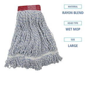 Tête de balai serpillère en microfibre Boardwalk, grande, motif rectangulaire blanc/bleu, 12/carton, en tissu large de rayonne/polyester pour finition de sol - Product Image 1