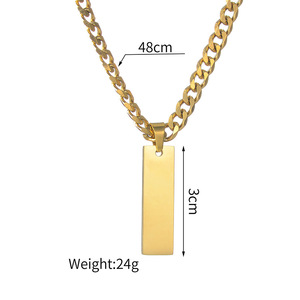 Collar de acero inoxidable con letra grabada personalizada, cadena cubana de estilo simple, colgante cuadrado, Collar chapado en oro para parejas - Product Image 5