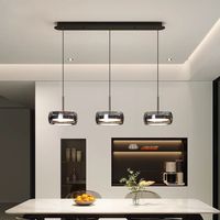 Luminaire suspendu en verre transparent gris de style moderne, 3 lumières, nickel noir