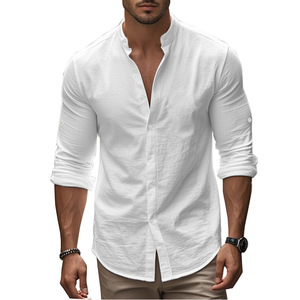 Camicia a Maniche Lunghe in <span class=keywords><strong>Lino</strong></span> di Alta Qualità per <span class=keywords><strong>Uomo</strong></span>, Casual, Tinta Unita, Traspirante, Vendita Calda Primavera-Autunno - Product Image 3