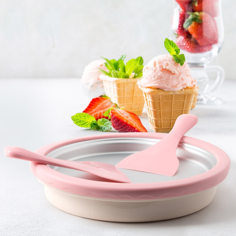 Slushy Magic Rolled Ice Cream Maker non-electric Round Instant Ice Cream Maker Pan with 2 Ice Cream Spade Scraper and Recipes