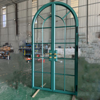 Ventana Francesa Arqueada de Aluminio con Vidrio Aislante, Marco con Rotura de Puente Térmico, Ventanas de Doble Acristalamiento Antirrobo para Casas