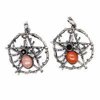Pendentif Araignée en Argent Antique avec Toile, Pierre Précieuse Guérisseuse, Design Arachnide d'Halloween, Breloque Araignée Faite à la Main pour Bijoux DIY