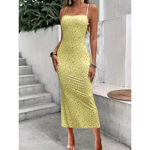 Robe Longue d'Été Séduisante pour Femme, Imprimé Floral Numérique, Col en V, Bretelles Fines, Moulante, Tissé<span class=keywords><strong>e</strong></span> Décontracté<span class=keywords><strong>e</strong></span> - Product Image 1