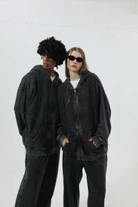 Pantalons de survêtement en coton lourd JKM 2026, lavés à l'eau, effet délavé, coupe droite, ample et large, style rétro décontracté - Product Image 2