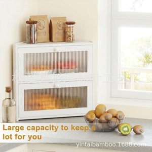 Boîte à pain en bambou à double couche, conteneur de rangement alimentaire en acrylique pour cuisine, blanc - Product Image 1
