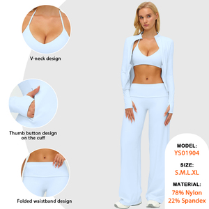 Vêtements de sport pour femmes sur mesure OEM, vêtements de fitness, soutien-gorge de sport à bretelles, débardeur, veste à fermeture éclair intégrale, leggings évasés qui rehaussent les fesses, ensembles de yoga - Product Image 2