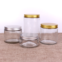 Stoples Kaca dengan Tutup Logam Mulut Lebar 16oz 9oz 6oz 8oz 4oz 12oz Stoples Kaca Sisi Lurus Stoples Lumpur