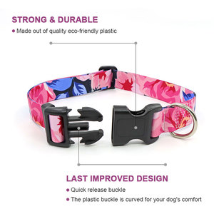 Adjustable Floral <b>Dog</b> <b>Collar</b> with Black Buckle and Metal Ring Polyester Material All Seasons Fashion Style - Product Image 3