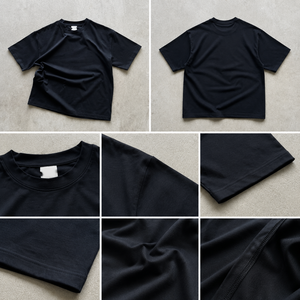 OEM Chemises pour hommes à manches courtes avec col, T-shirt vintage oversize noir vierge en coton pour homme, chemises d'été - Product Image 3