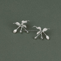 Rosaeflora "Blumen- und Vogelmotiv" Ohrklemme Ohrringe ohne Piercing Echtes 925er Sterlingsilber Feiner Schmuck Neutrale Accessoires