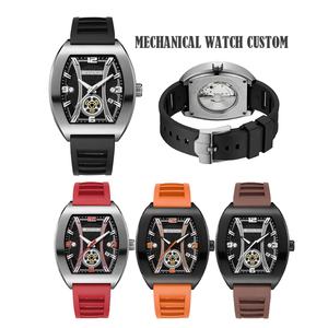 Reloj Mecánico Automático de Lujo con Tourbillon Esqueleto para Hombre, Calendario, Resistente al Agua, Caja Tonneau de Silicona - Product Image 1