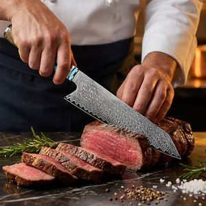 Couteau de chef en acier Damas de 8 pouces, 67 couches, couteau de cuisine japonais, cœur VG10, couteau Gyuto tranchant fait main pour trancher la <span class=keywords><strong>viande</strong></span> - Product Image 4