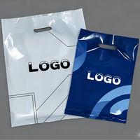 Sac de courses recyclable à petite poignée, sac en plastique découpé avec logo personnalisé, sac en plastique type T-shirt avec poignée