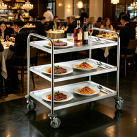 Chariot de service alimentaire mobile pour la restauration hôtelière, haute capacité de charge, 3 niveaux, en acier inoxydable